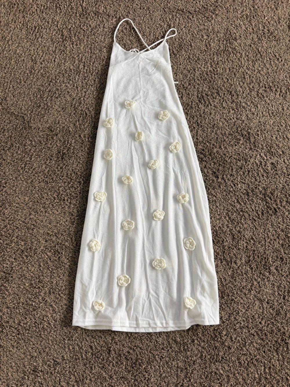 White Maxi Dress with Floral Appliqués - Picture 1 of 3